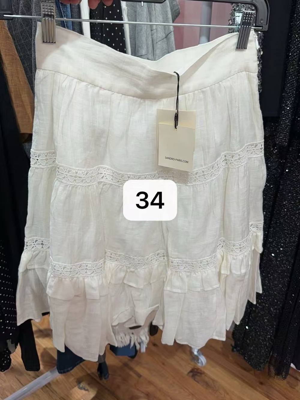 SANDRO Paris White Tiered Lace-Trim Skirt